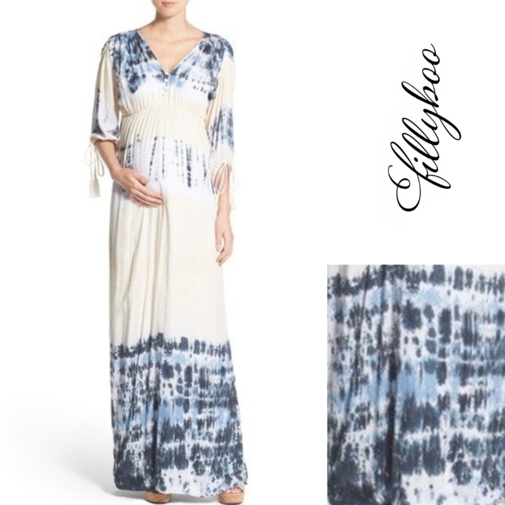 {Fillyboo} Maternity Dress Tie-Dye Dress in Blue and Cream